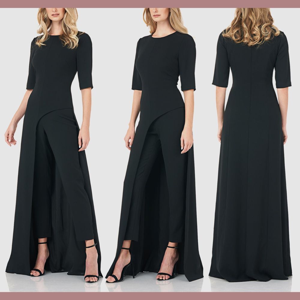 NWT $308 Kay Unger [ 14 ]‎ Davina Maxi Walk-Through Jumpsuit in Black